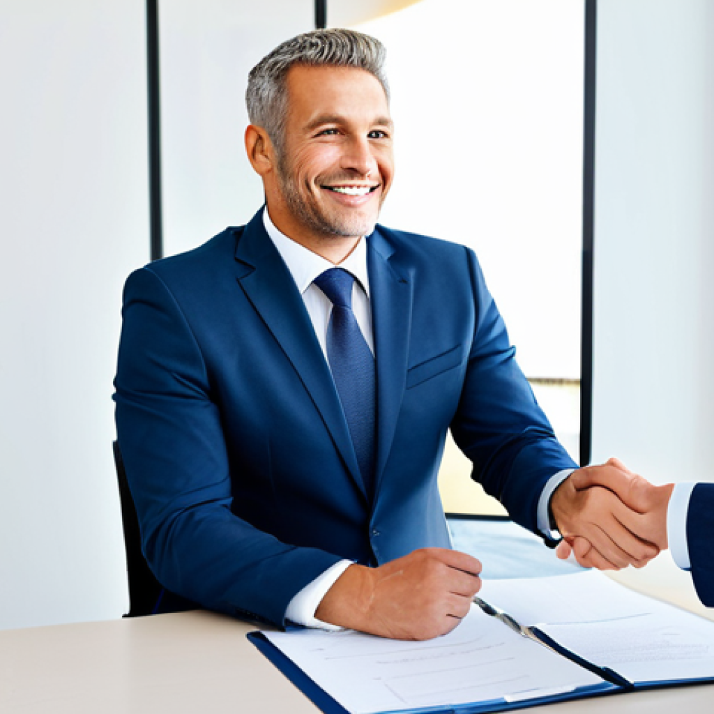 Successful Negotiation**

"A confident lawyer in a professional, modern office setting, shaking hands with a hiring manager across a desk. Documents are visible on the desk, suggesting a finalized agreement. The lawyer is wearing a well-tailored business suit, fully clothed, and projecting an aura of success and satisfaction. Background should be bright and professional. Safe for work, appropriate content, professional, modest, family-friendly, perfect anatomy, correct proportions, natural pose, well-formed hands, proper finger count, natural body proportions."

**