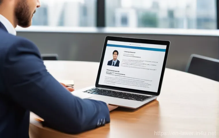 변호사 이직 시 필요한 문서 - **Prompt:** A confident and articulate attorney, wearing professional business attire, stands in a s...