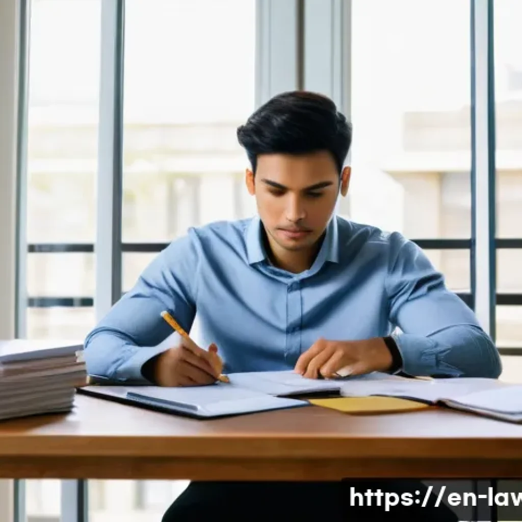 변호사 시험 준비의 경제적 부담 관리법 - "A determined law student, in their mid-20s, meticulously plans their finances at a clean, well-orga...