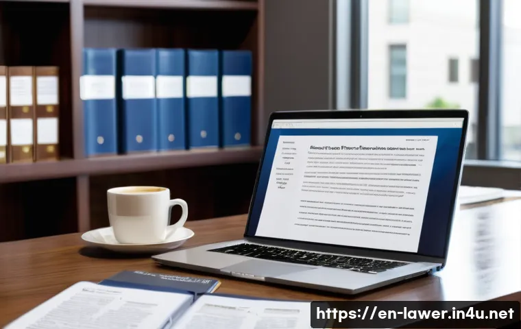 변호사 실무를 위한 참고 도서 - A professional attorney’s workspace featuring an open legal textbook titled “Federal Practice and Pr...