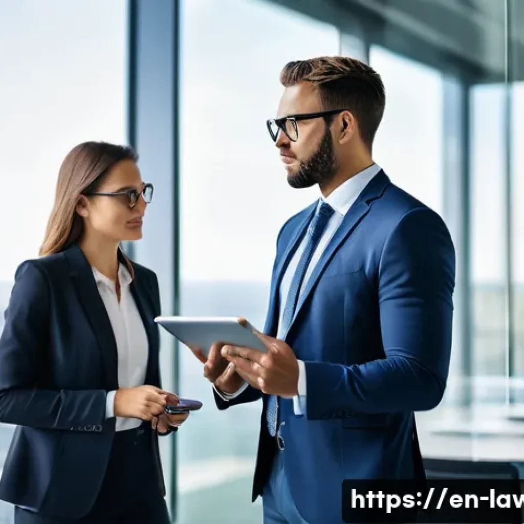 변호사 경력 중간 전환 전략 - A professional business setting showing a confident mid-career lawyer transitioning into a corporate...