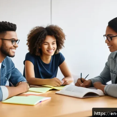 변호사 시험을 위한 스터디 그룹 운영 - A diverse study group of four young adults sitting around a modern table in a bright, cozy room fill...