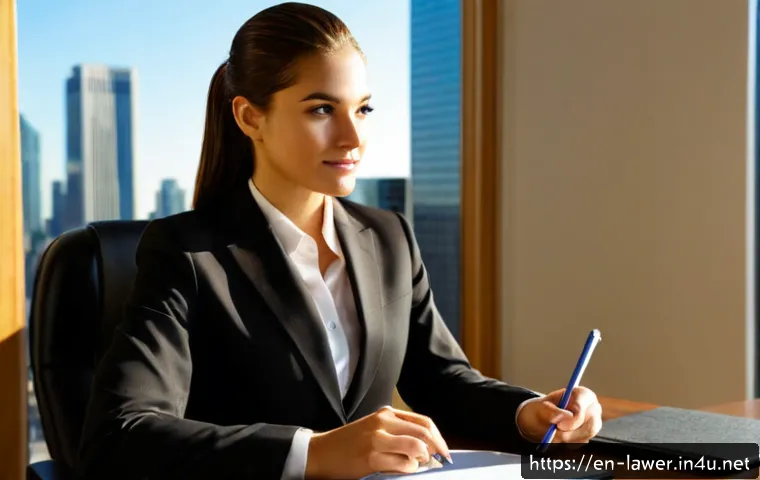 변호사 자격증을 딴 후의 커리어 선택 - Photorealistic career-choice scene for a newly licensed attorney: confident young professional in a ...