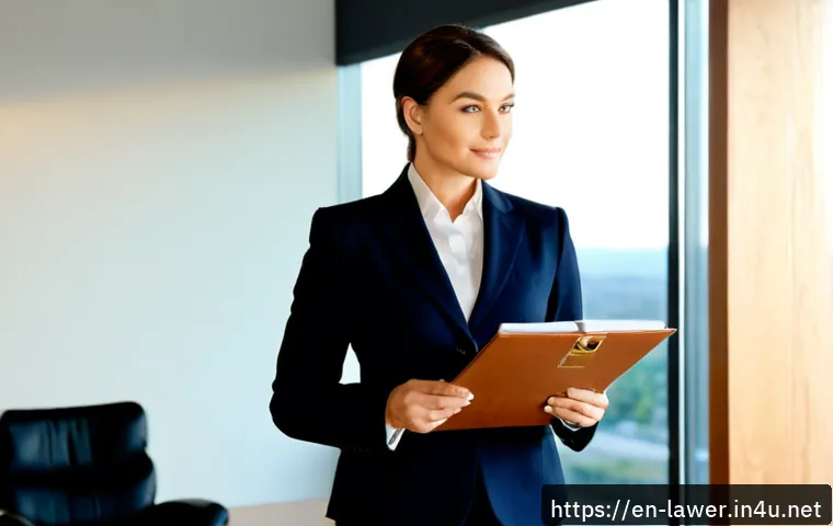 변호사 이직 시 평판 관리 중요성 - Photorealistic professional portrait of a confident mid-career attorney in a tailored navy suit, sta...